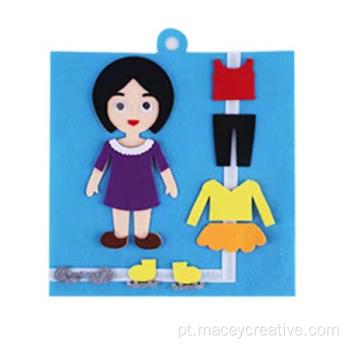 Brinquedos brinquedos de brinquedos de bricolage, garoto aprendendo a se vestir
